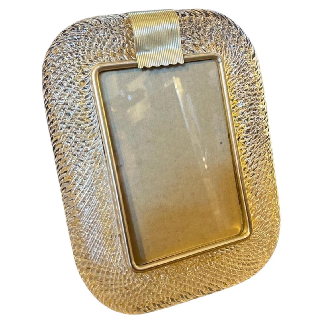 Pre-owned Venini 1980s Barovier Style Art Deco Gold And Clear Murano Glass Picture Frame In Brown