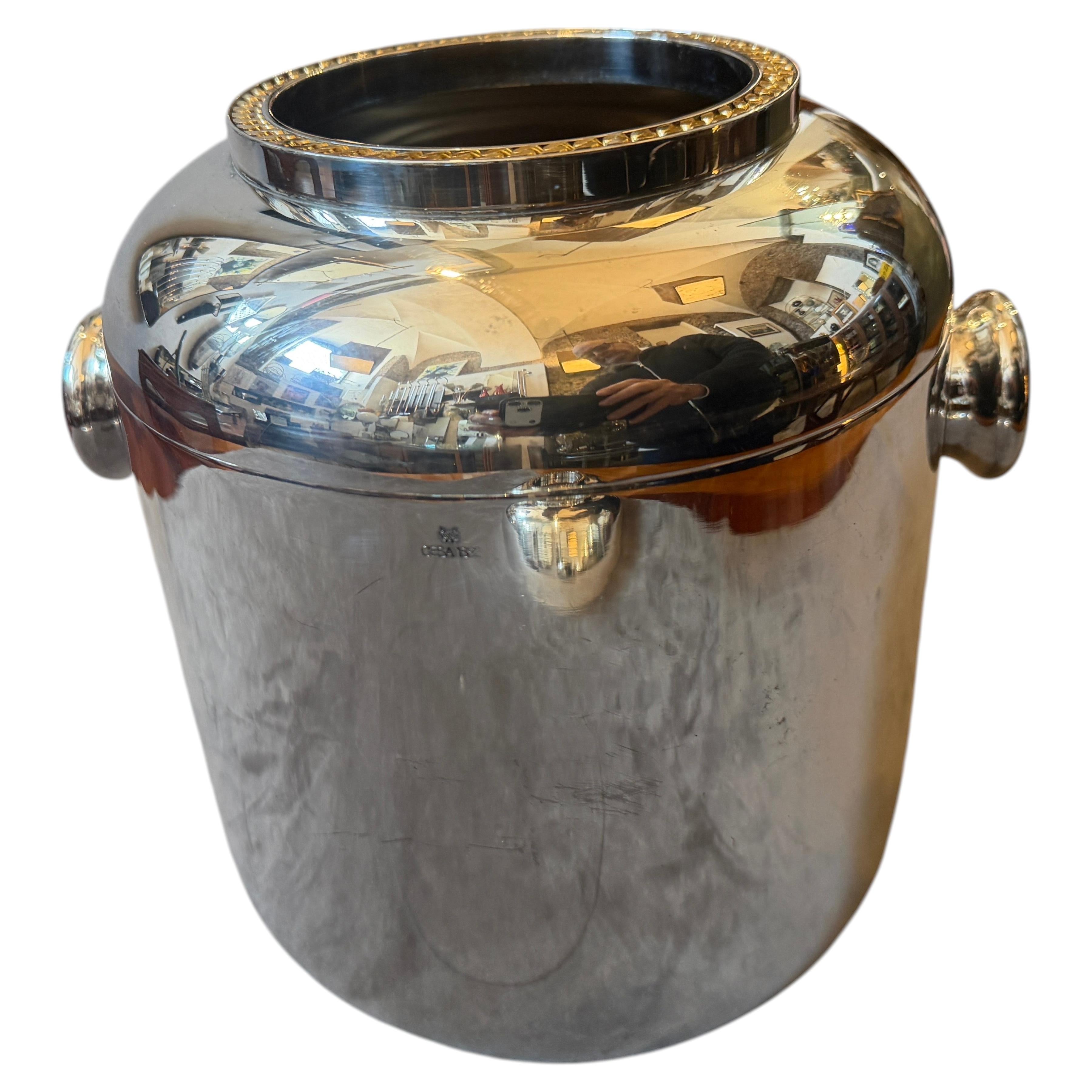 1970 Mid-Century Modern Silver plate and Brass Luxury Wine Cooler by Cesa 1882 en vente