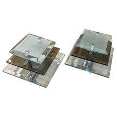 Two 1960s Space Age Steel and Heavy Glass Wall Sconces by Veca