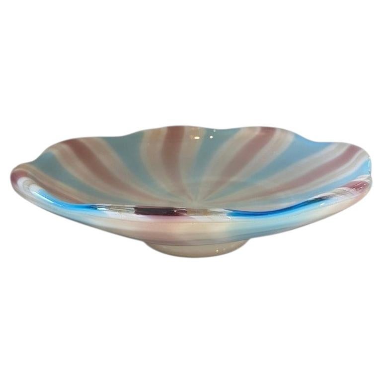 Pre-owned Venini 1970s  Style Mid-century Modern Striped Murano Glass Round Bowl In Gray