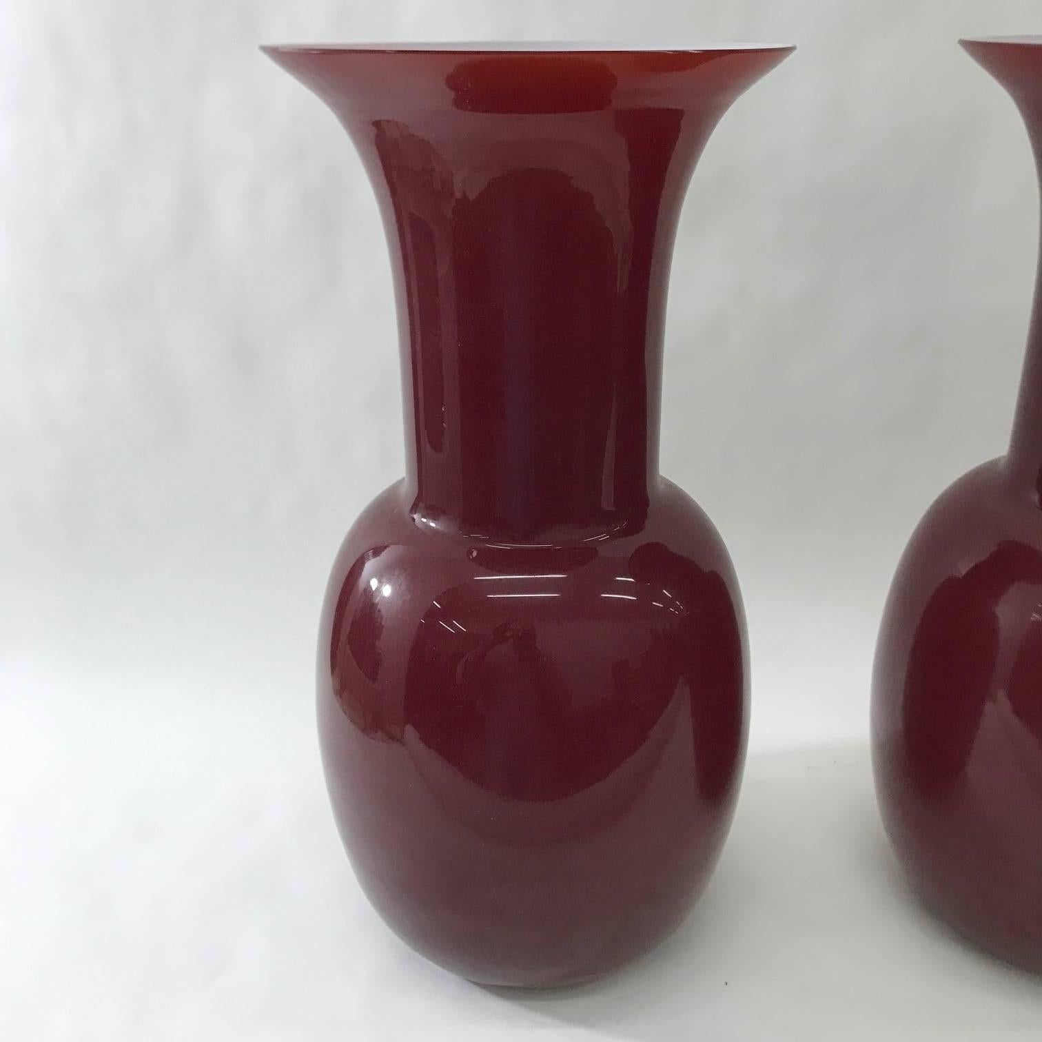 Italian Pair of Murano Glass Vases, Toso 2001 