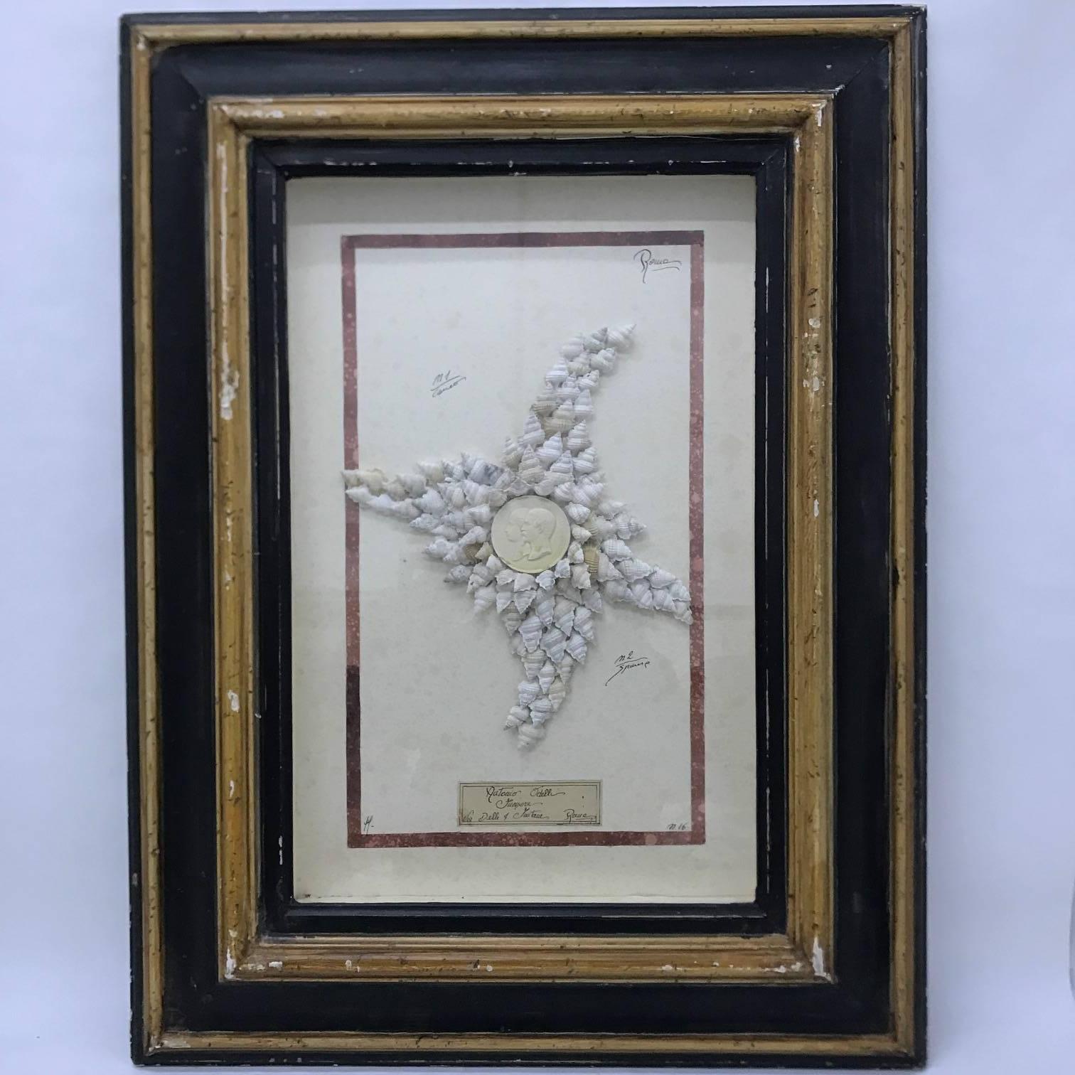italian framework with shells and plaster cameo