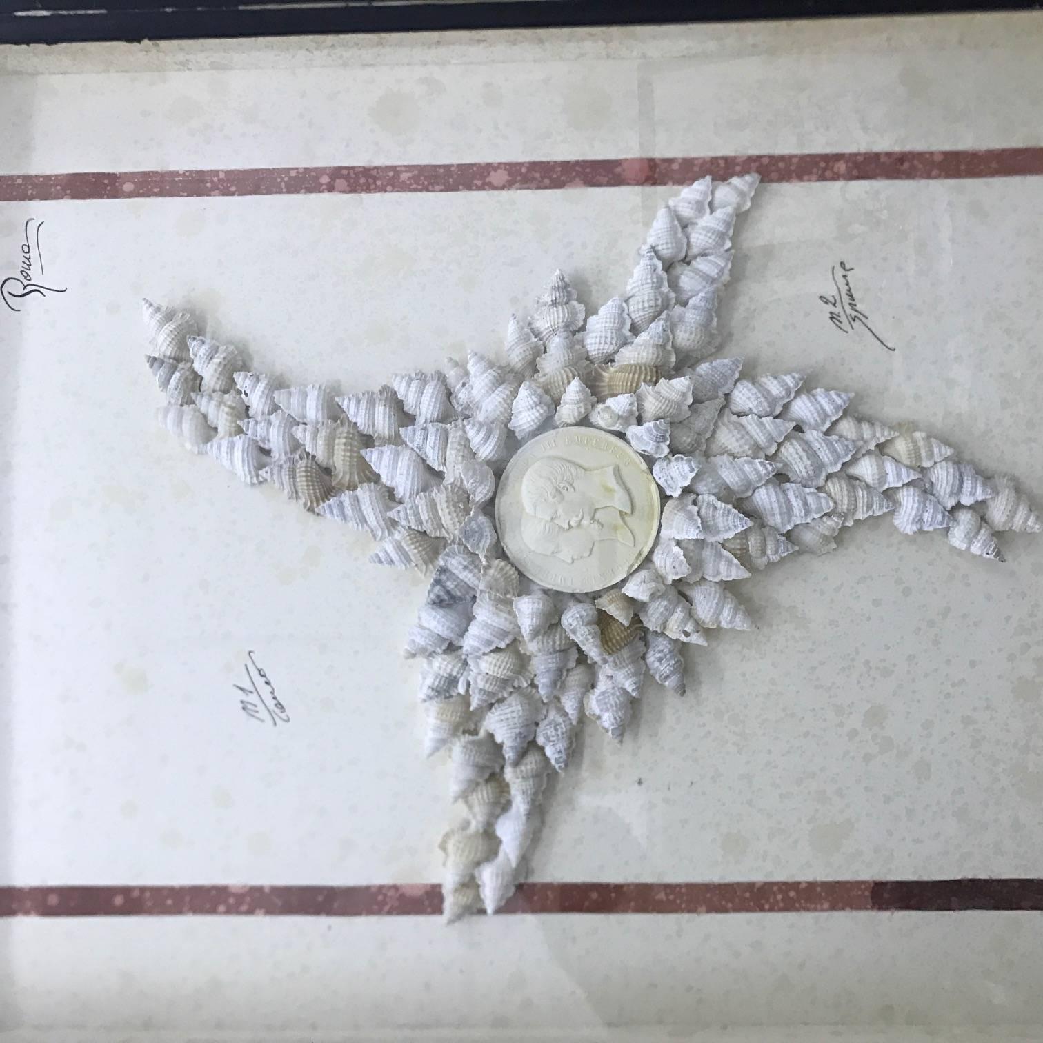 Art Nouveau italian framework with shells and plaster cameo
