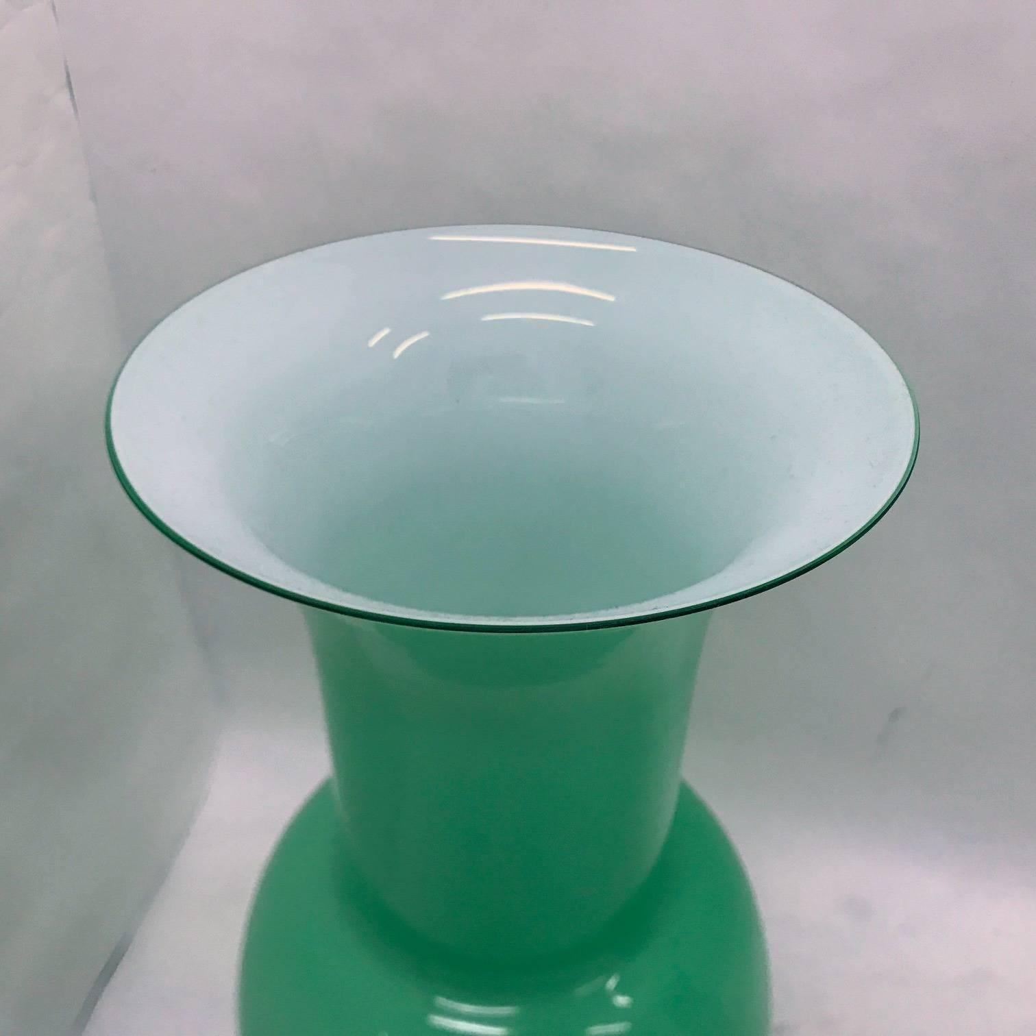 Modern Aureliano Toso Pair of Italian green Murano Glass Vases 2001 