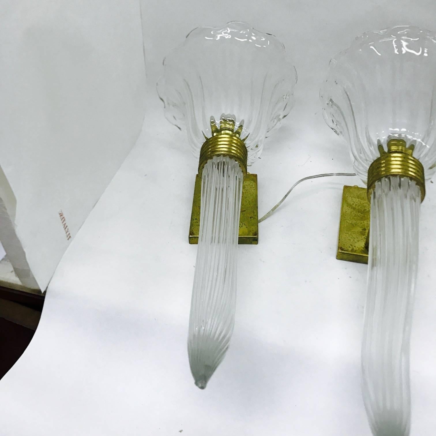 Four Vintage Murano Glass Sconces, Made in Italy, circa 1960 3