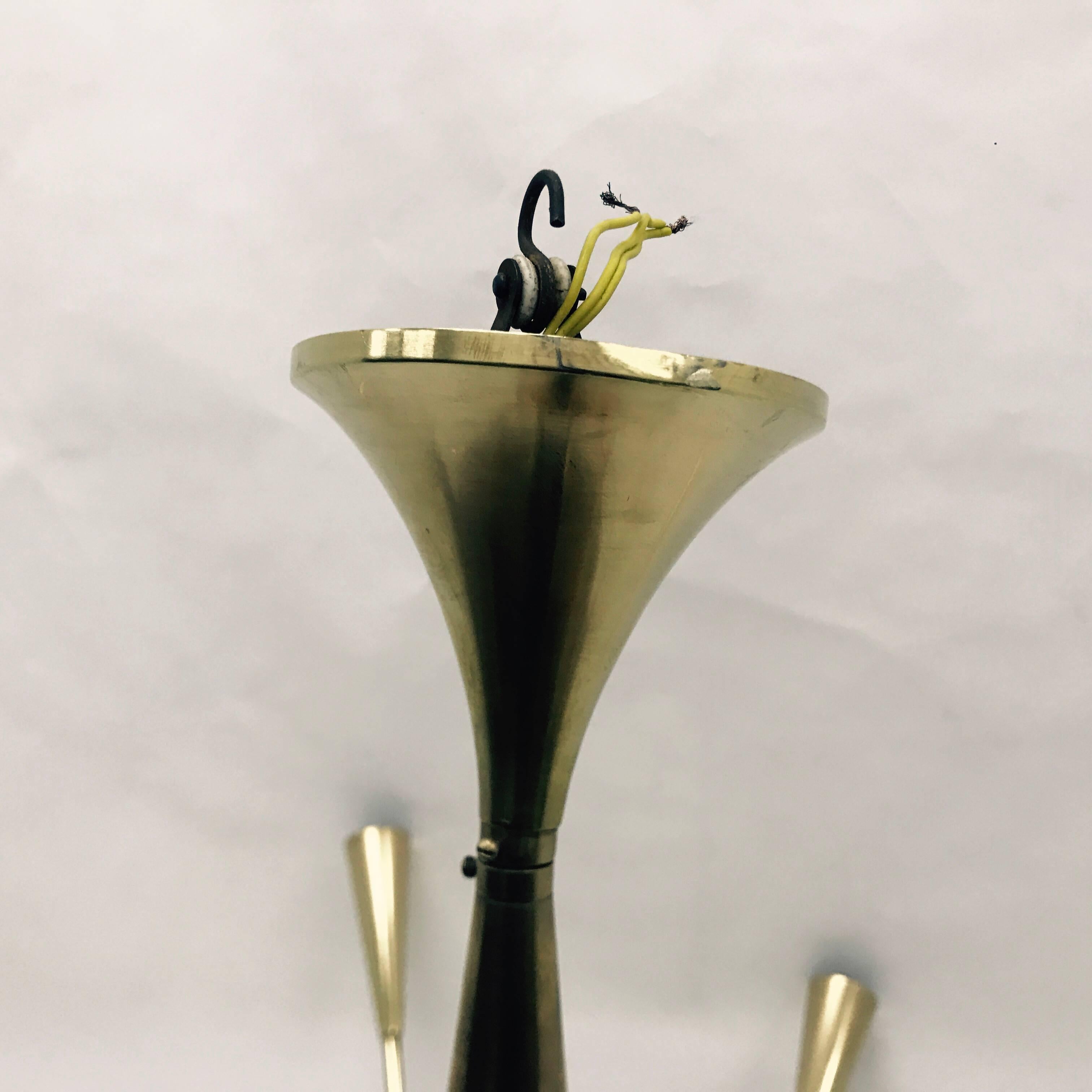 Italian Brass Chandelier by Oscar Torlasco Made in Italy in the 1950s