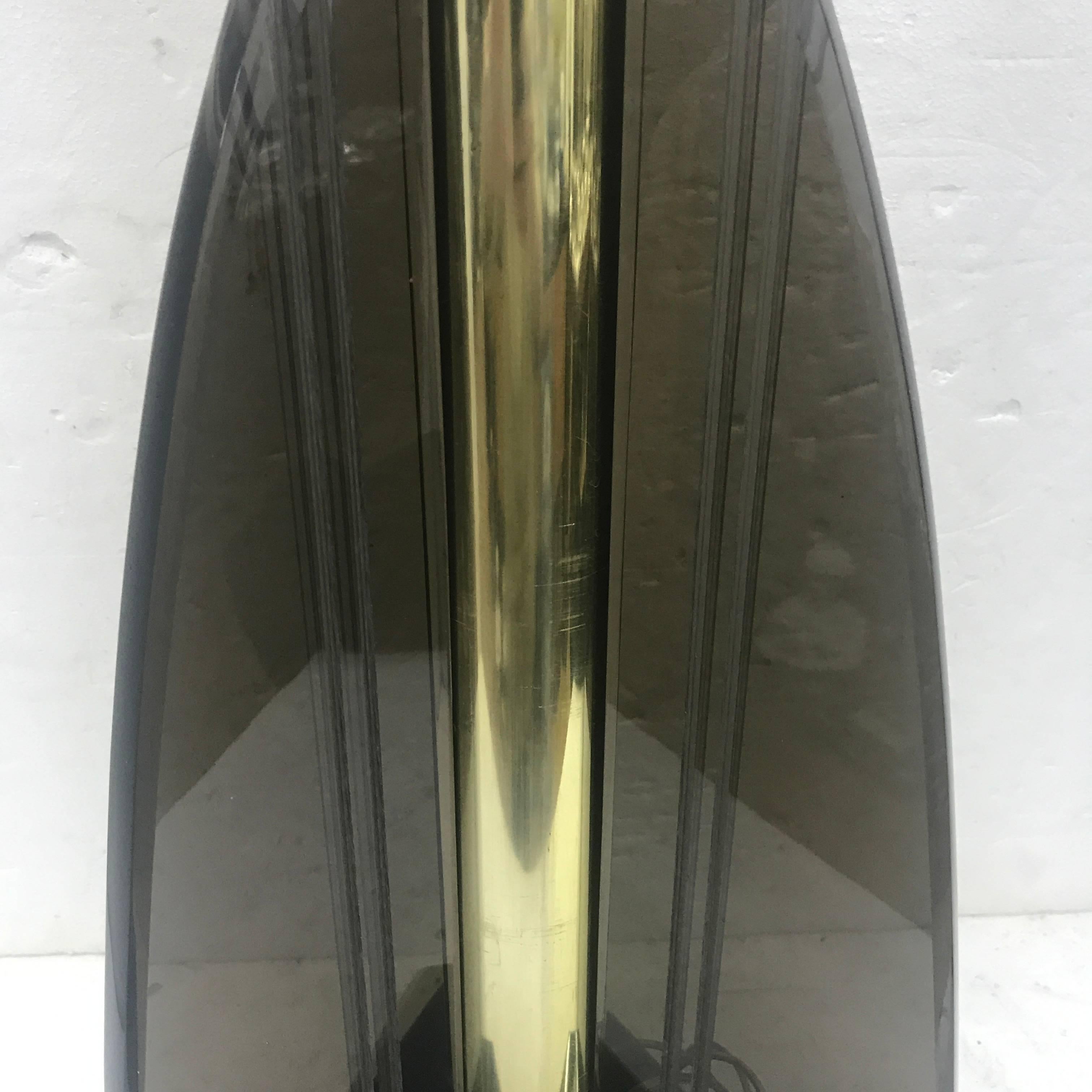 Van Teal Smoked Lucite and Brass American Table Lamp circa 1980 Dark Brown 1