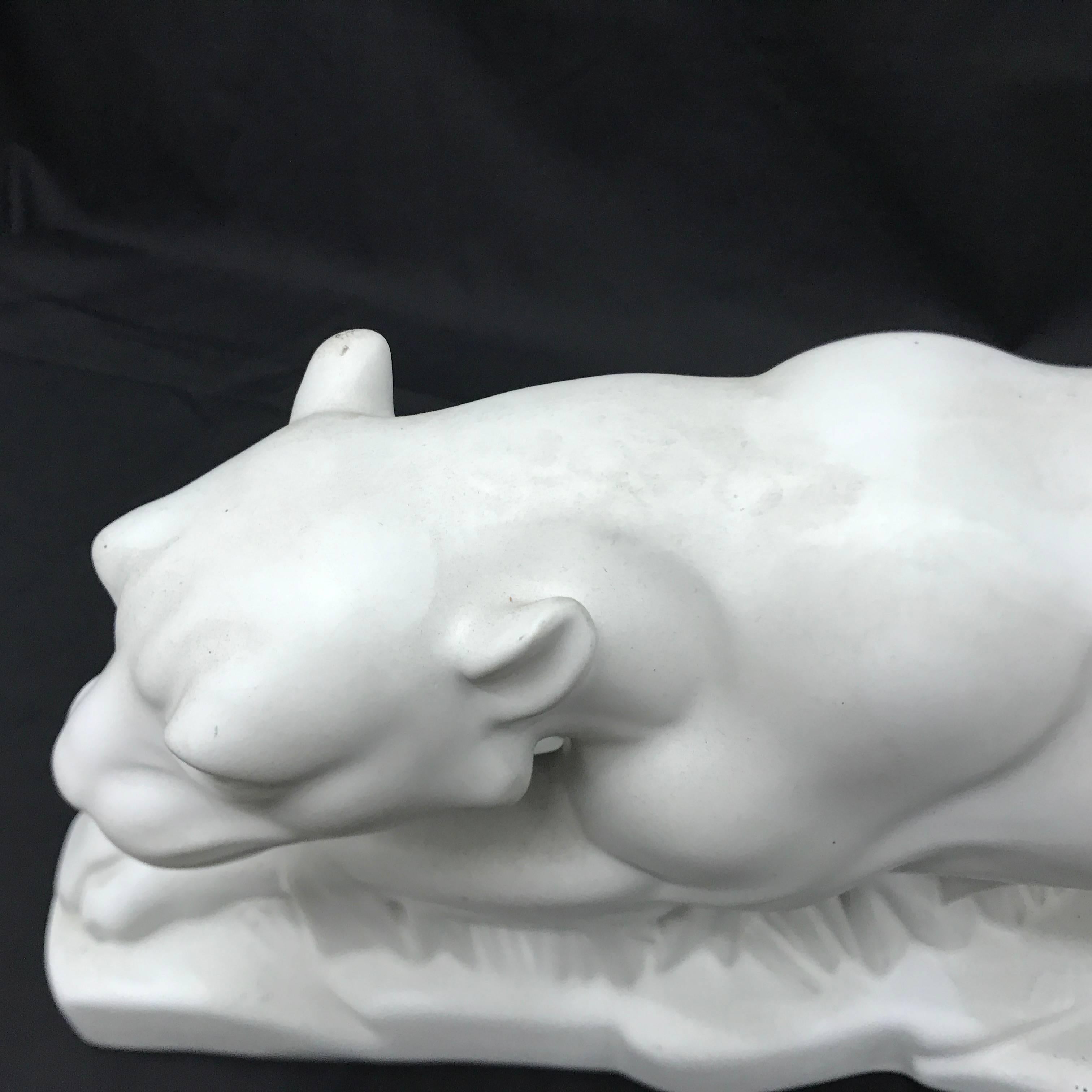 Art Deco Ceramic Sculpture of a White Panther, Italy, circa 1930 3