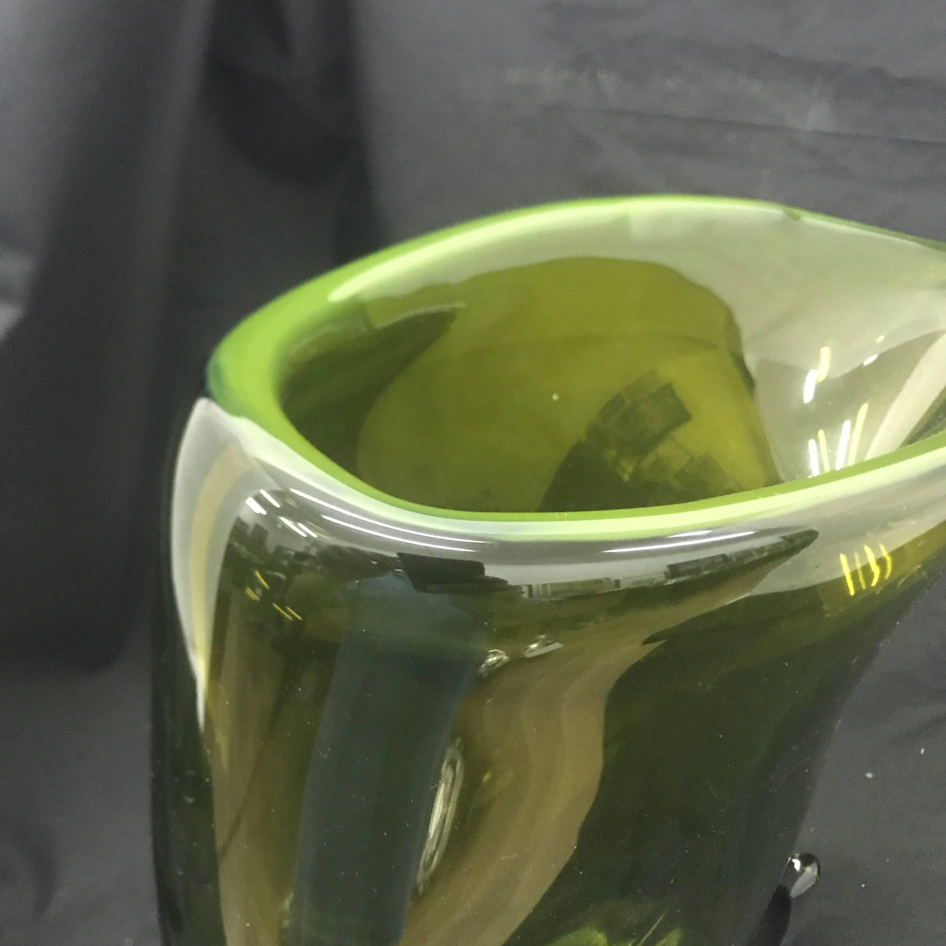 Italian Unique Green Murano Glass Vase Made by Formia, circa 1990