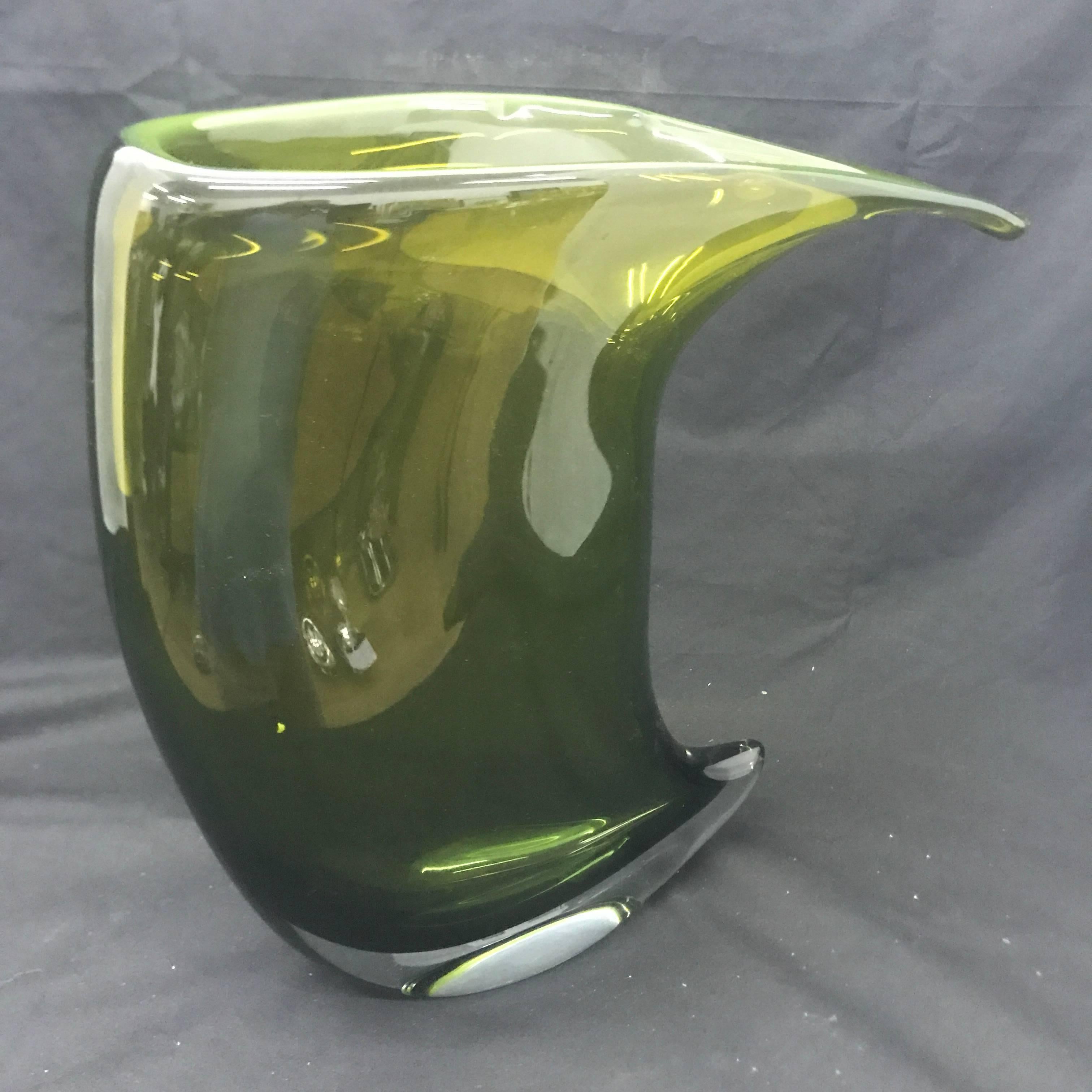 Hand-Crafted Unique Green Murano Glass Vase Made by Formia, circa 1990