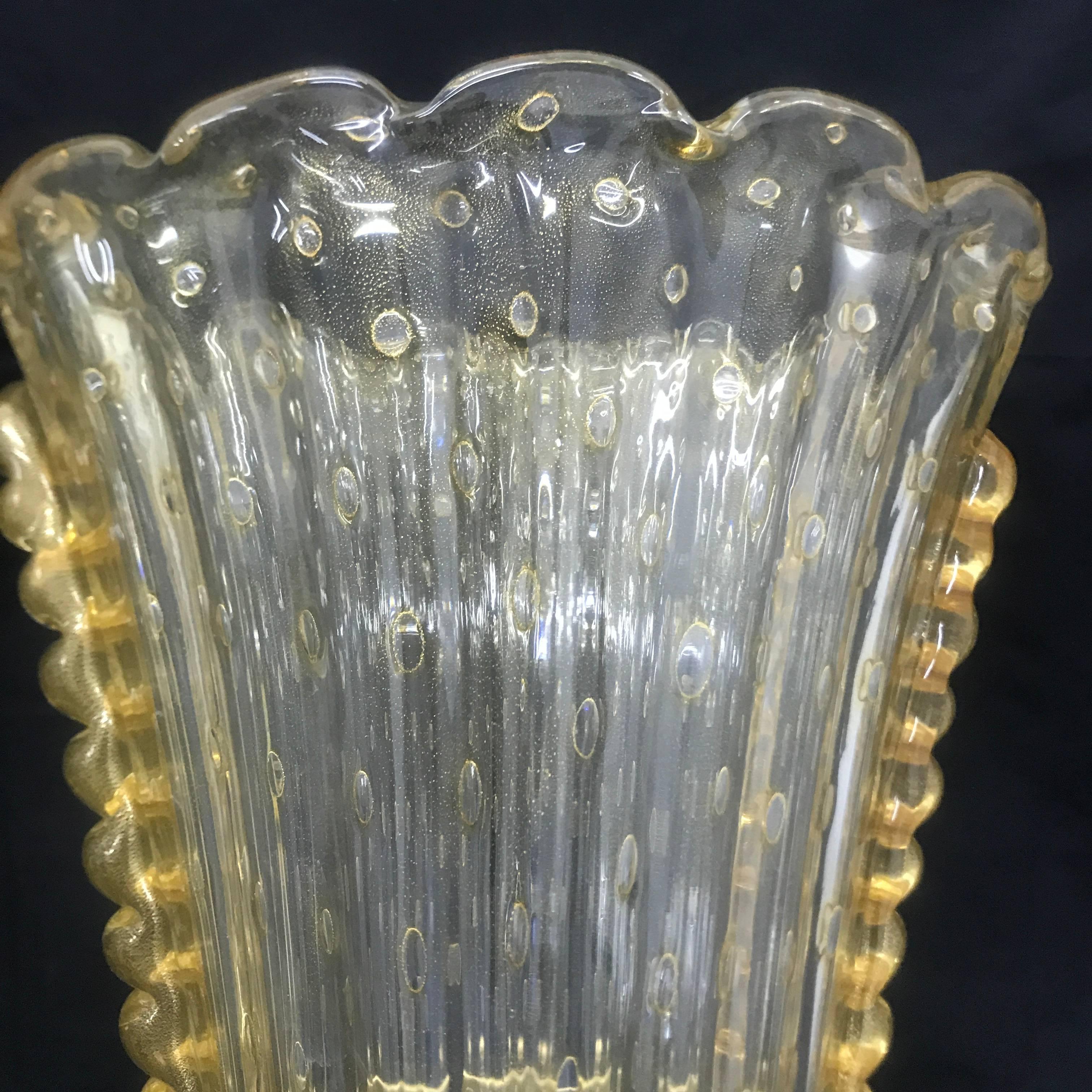 Mid-Century Modern Vintage Pair of Murano Glass and Brass Wall Sconces, circa 1950
