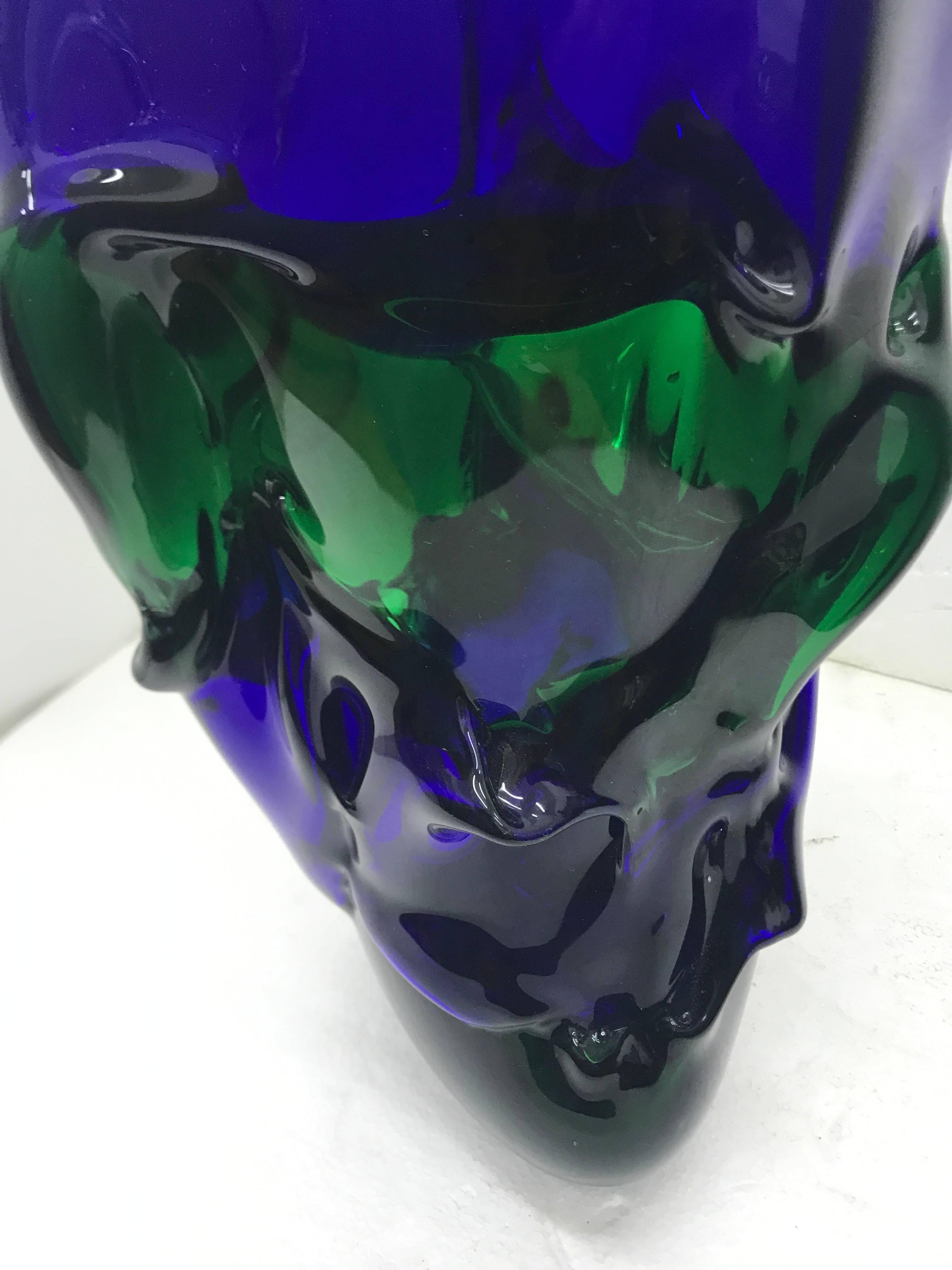 Italian Unique Blue and Green Murano Glass Vase by Paolo Crepax, circa 1990