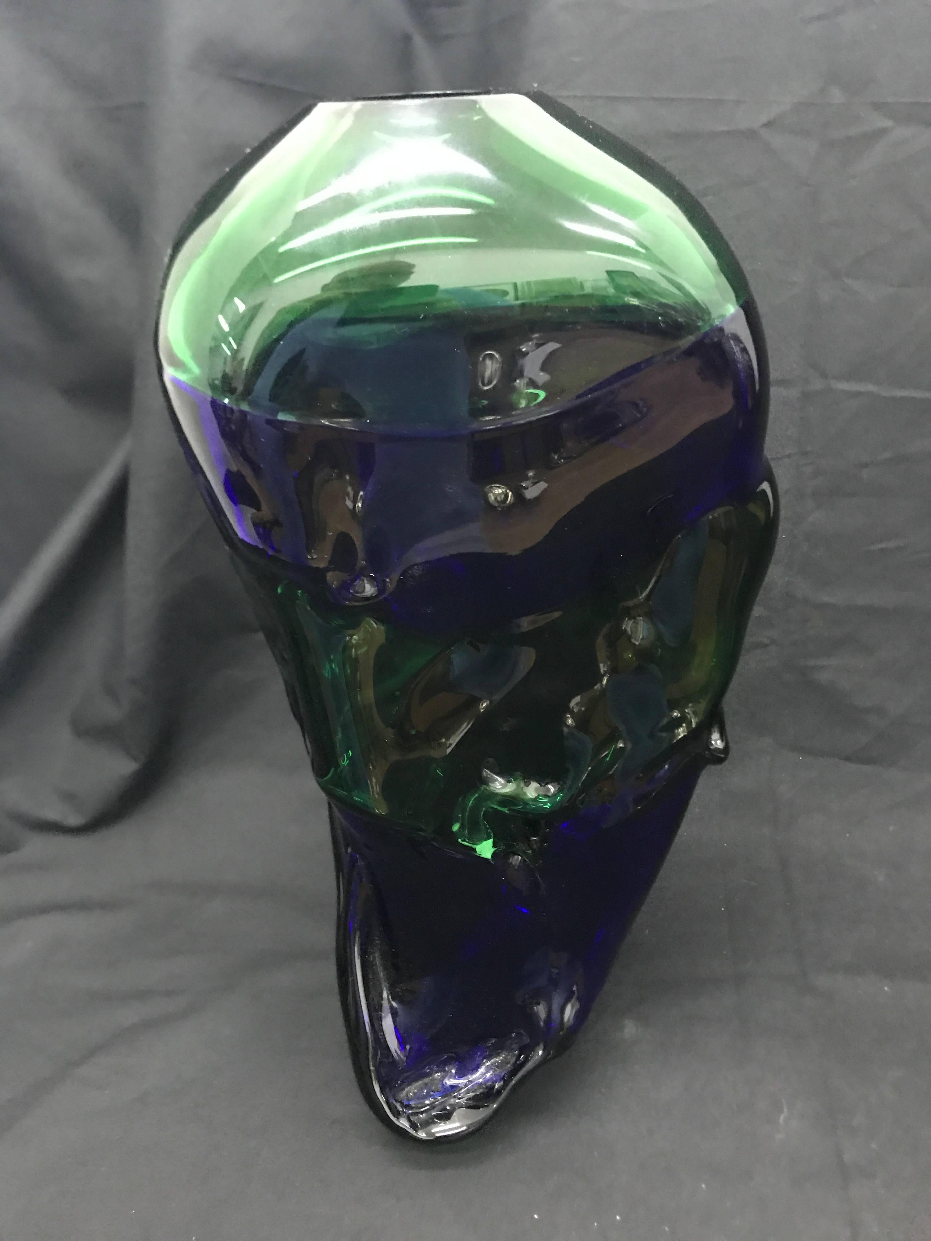Unique Blue and Green Murano Glass Vase by Paolo Crepax, circa 1990 In Excellent Condition In Aci Castello, IT