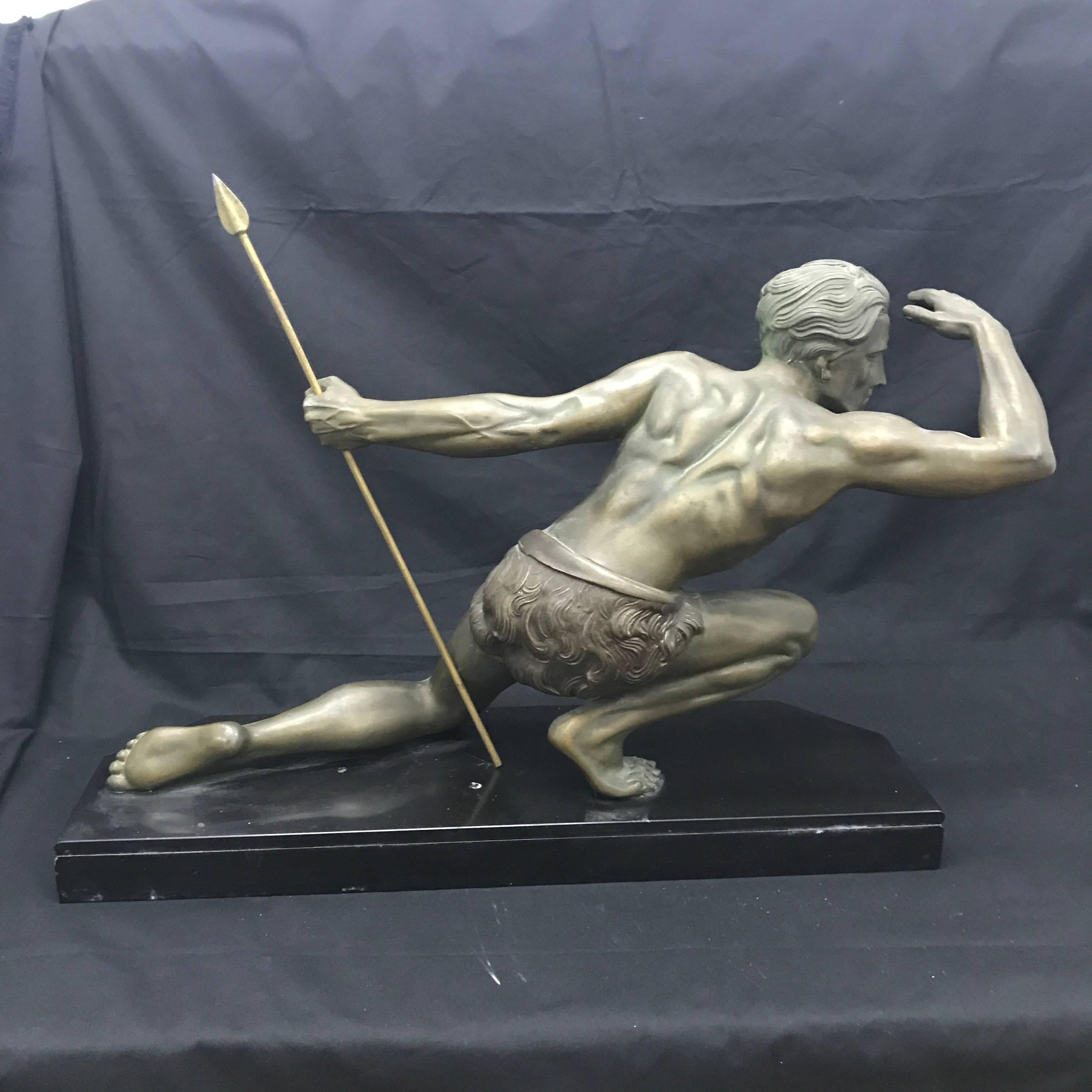 French Art Deco Bronze Sculpture of a Spear Hunter Jean de Roncourt, circa 1940 3