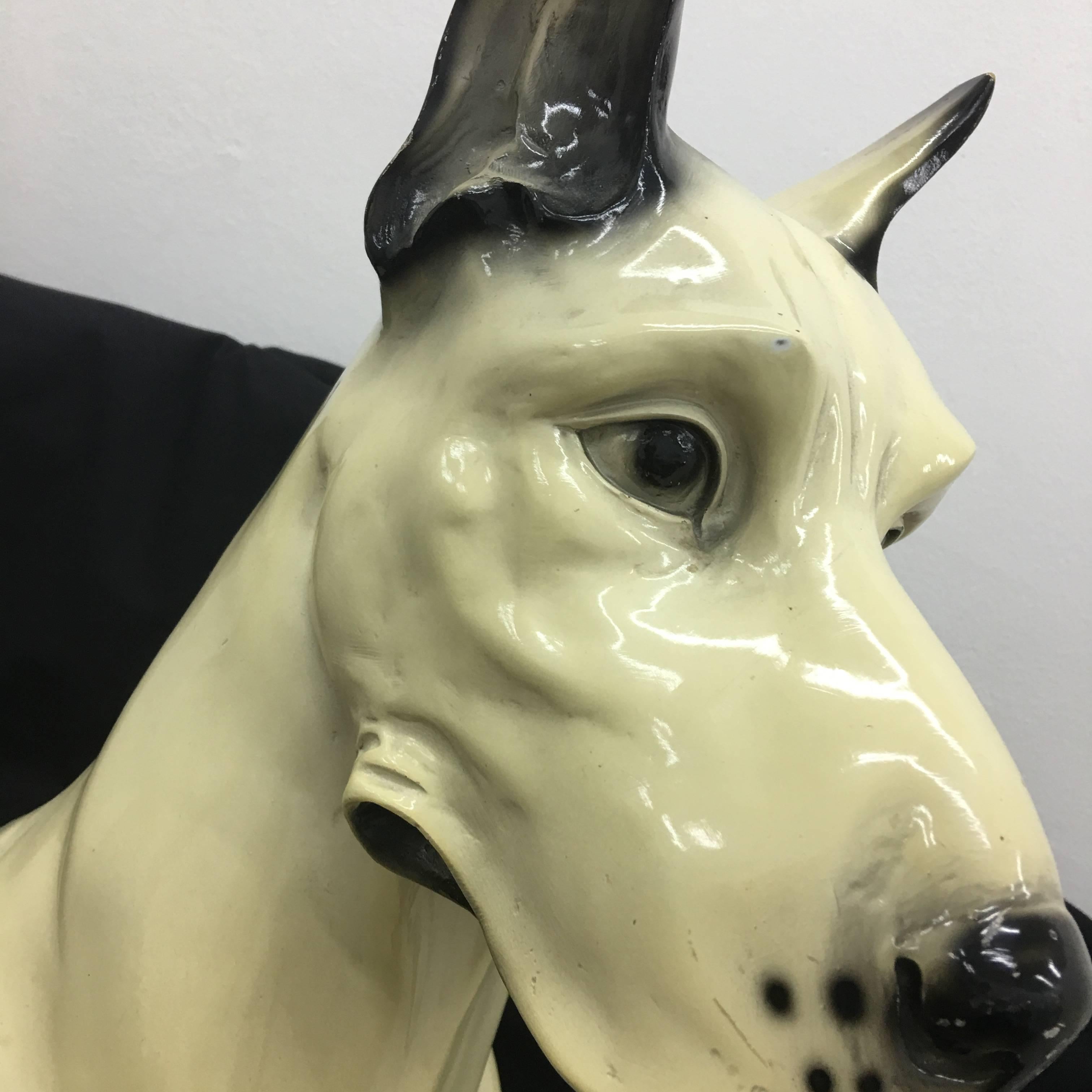 Very rare Italian ceramic Great Dane, made in the 1930s. Little scratch and a small break in the lower part, visible in the photo.