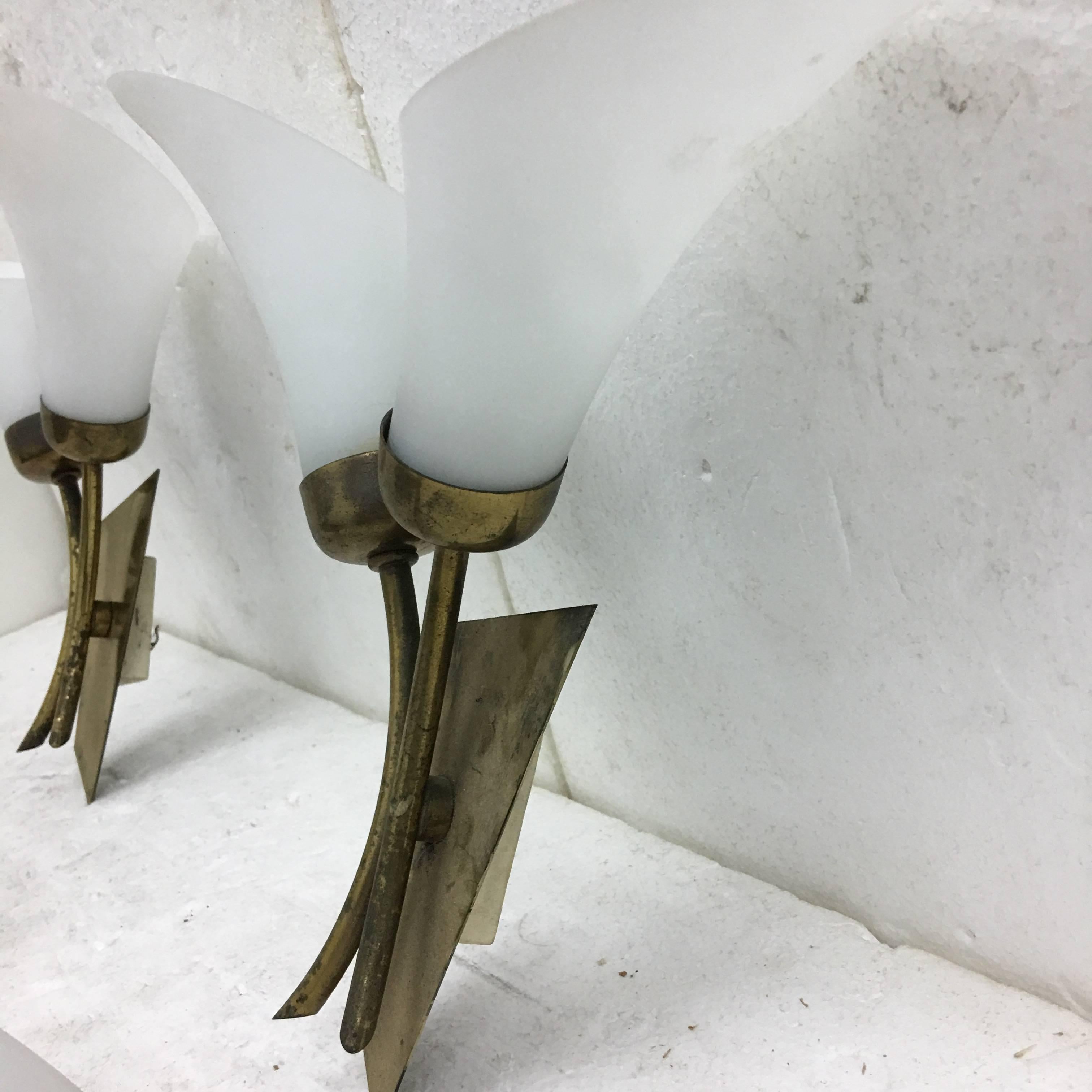 Brass Set of Three Italian Mid-Century Modern Wall Sconces
