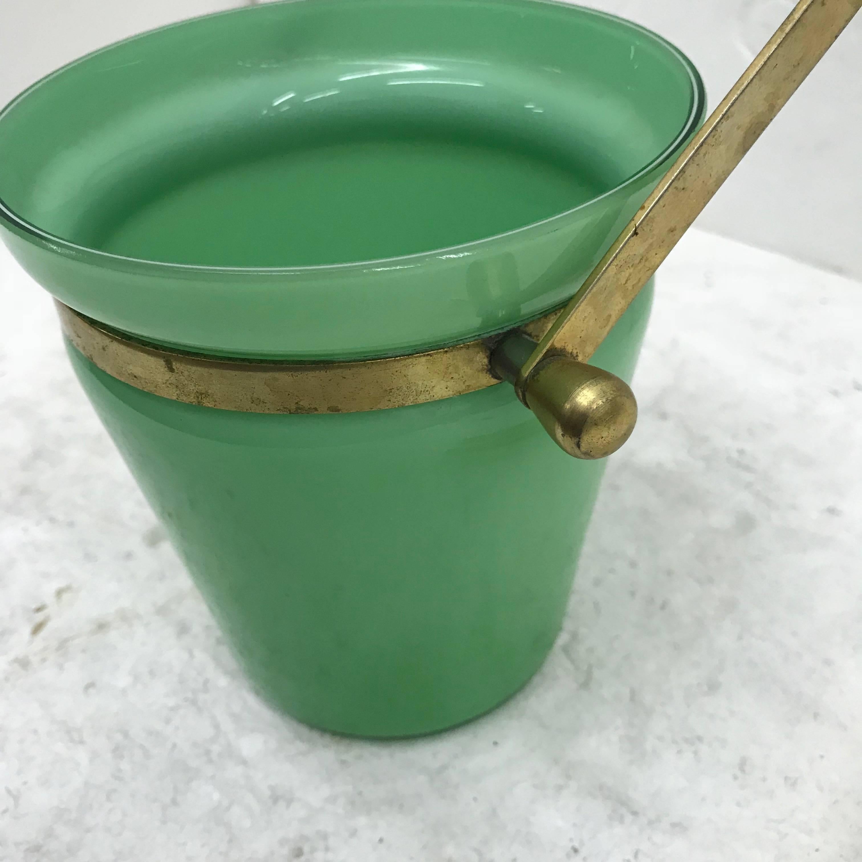 Brass Italian Mid-Century Modern Opaline Ice Bucket