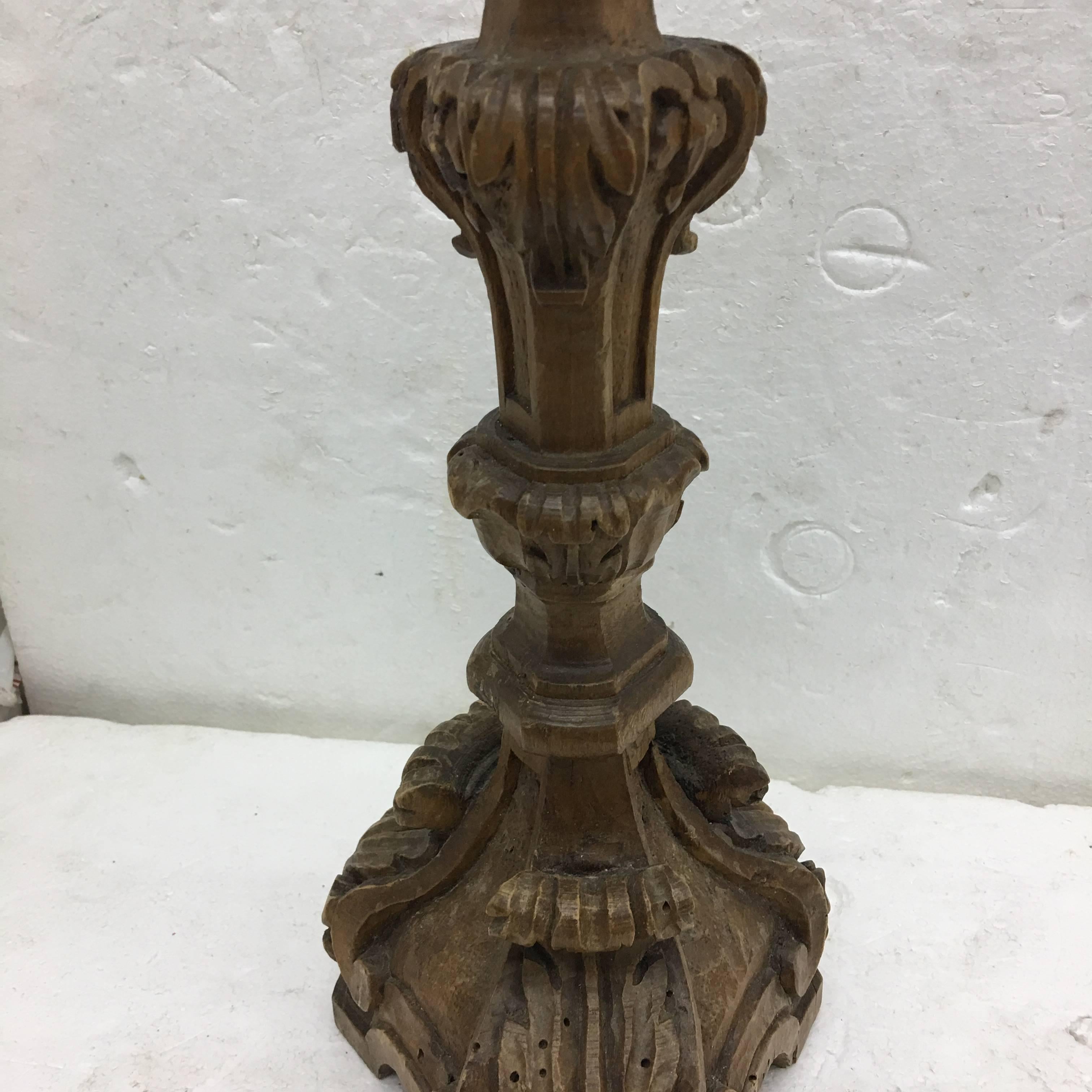 Sicilian Antique Hand-Carved Wood Candlestick, circa 1800 In Good Condition In Aci Castello, IT