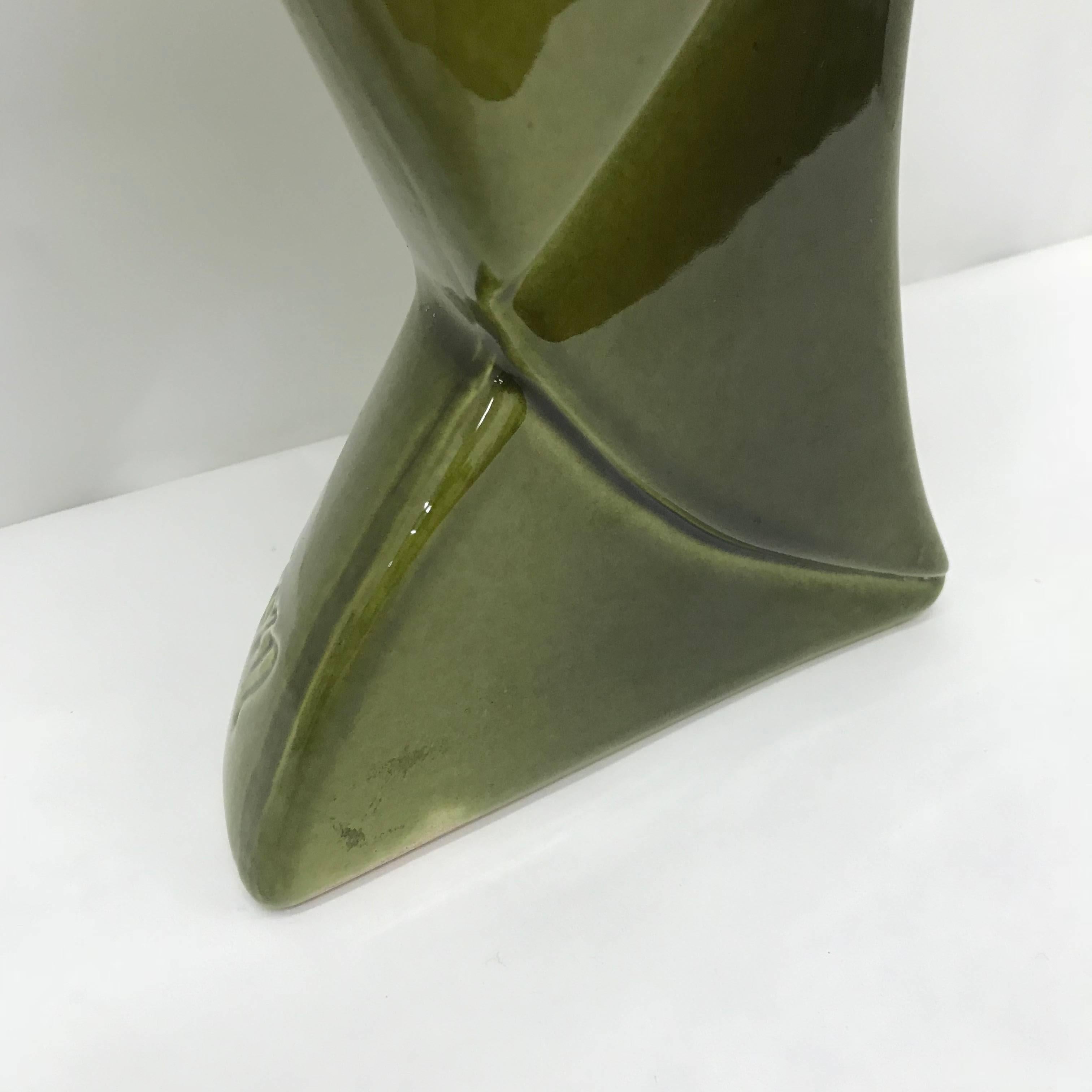 Art Deco Green Ceramic Vase, circa 1940 2