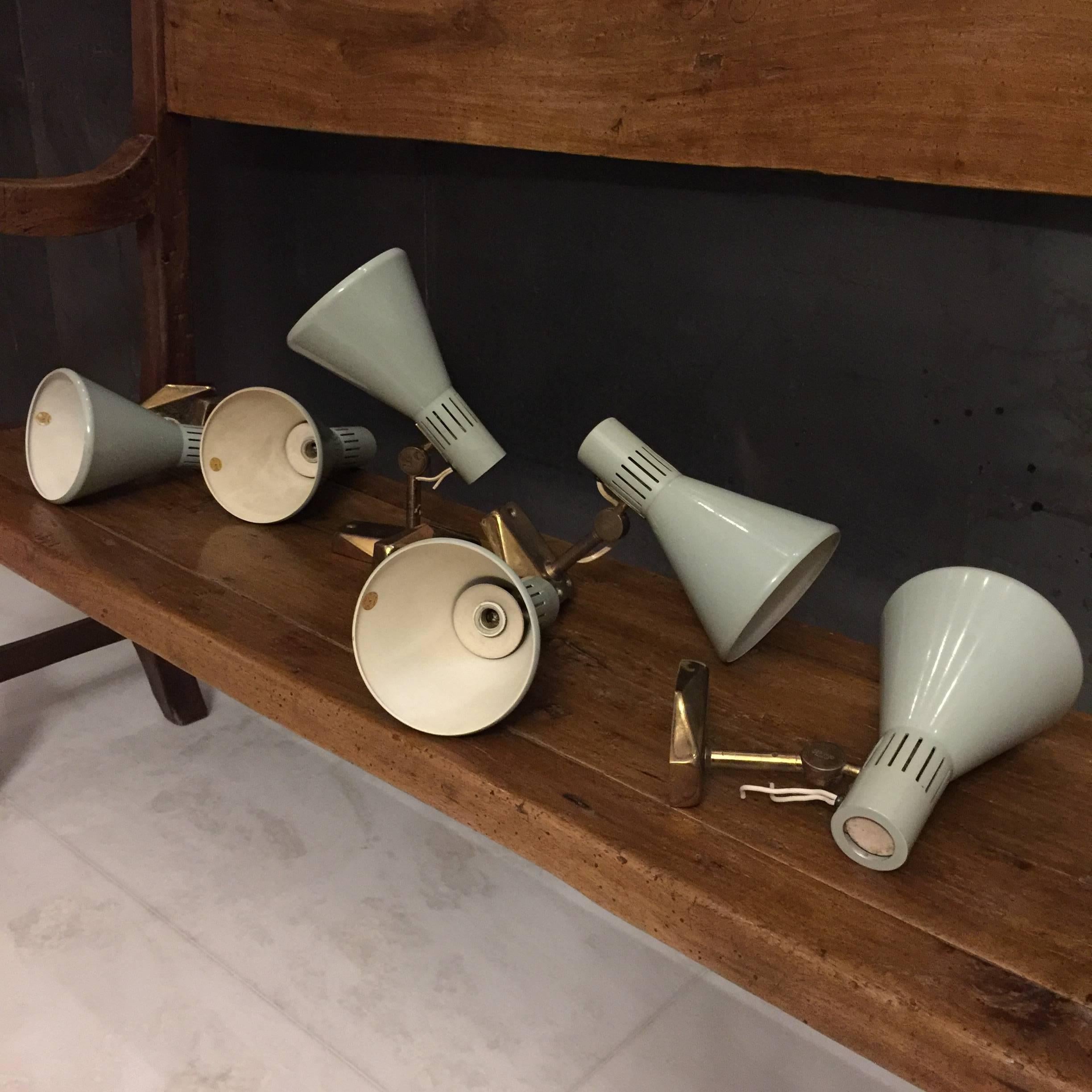 Mid-Century Modern Six Articulated Wall Lights by Stilnovo, Italy, circa 1950