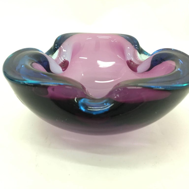 Vintage Italian Blue and Purple Murano Glass Ashtray, circa 1970 at 1stDibs