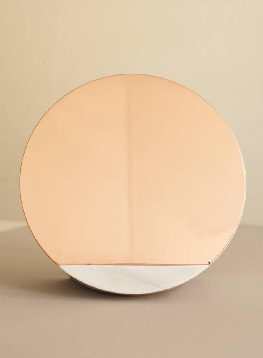 Minimalist Marble Mirror by Objects of Common Interest, Solid Marble & Polished Copper A ss For Sale