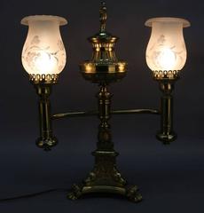 Lampe Argand double astral électrifiée en bronze par Baldwin Gardiner:: vers 1840