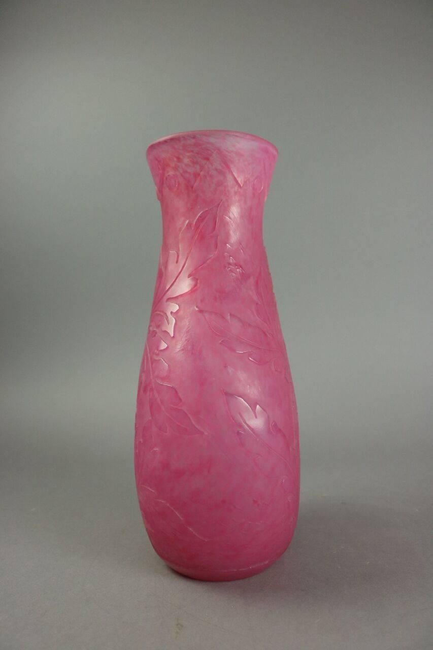 American Rare Steuben Acid Cut Art Glass Vase Mum Pattern Signed Frederick Carter