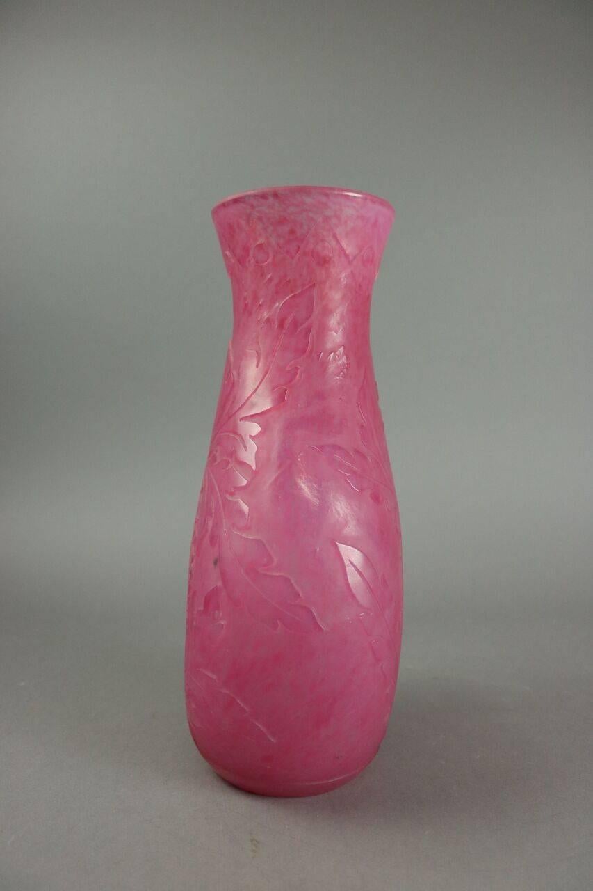 Rare Steuben Acid Cut Art Glass Vase Mum Pattern Signed Frederick Carter In Good Condition In Big Flats, NY