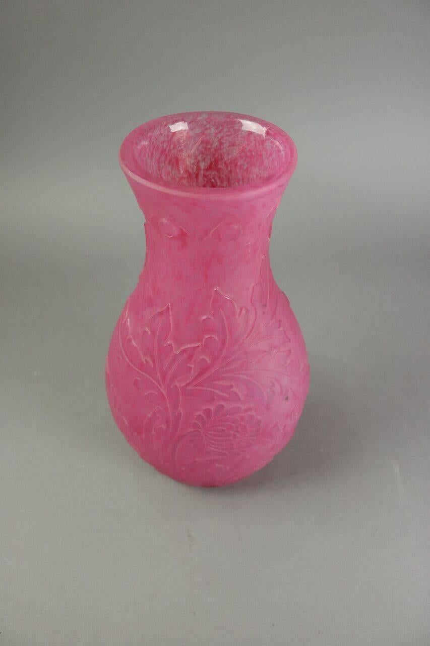 20th Century Rare Steuben Acid Cut Art Glass Vase Mum Pattern Signed Frederick Carter