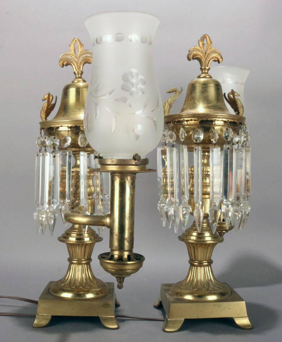 Pair of Bronze and Crystal Electrified Astral Dragon Lamps, circa 1840 In Good Condition In Big Flats, NY