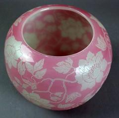 Antique Steuben Rosaline Acid Cut Back Floral Vase, circa 1920