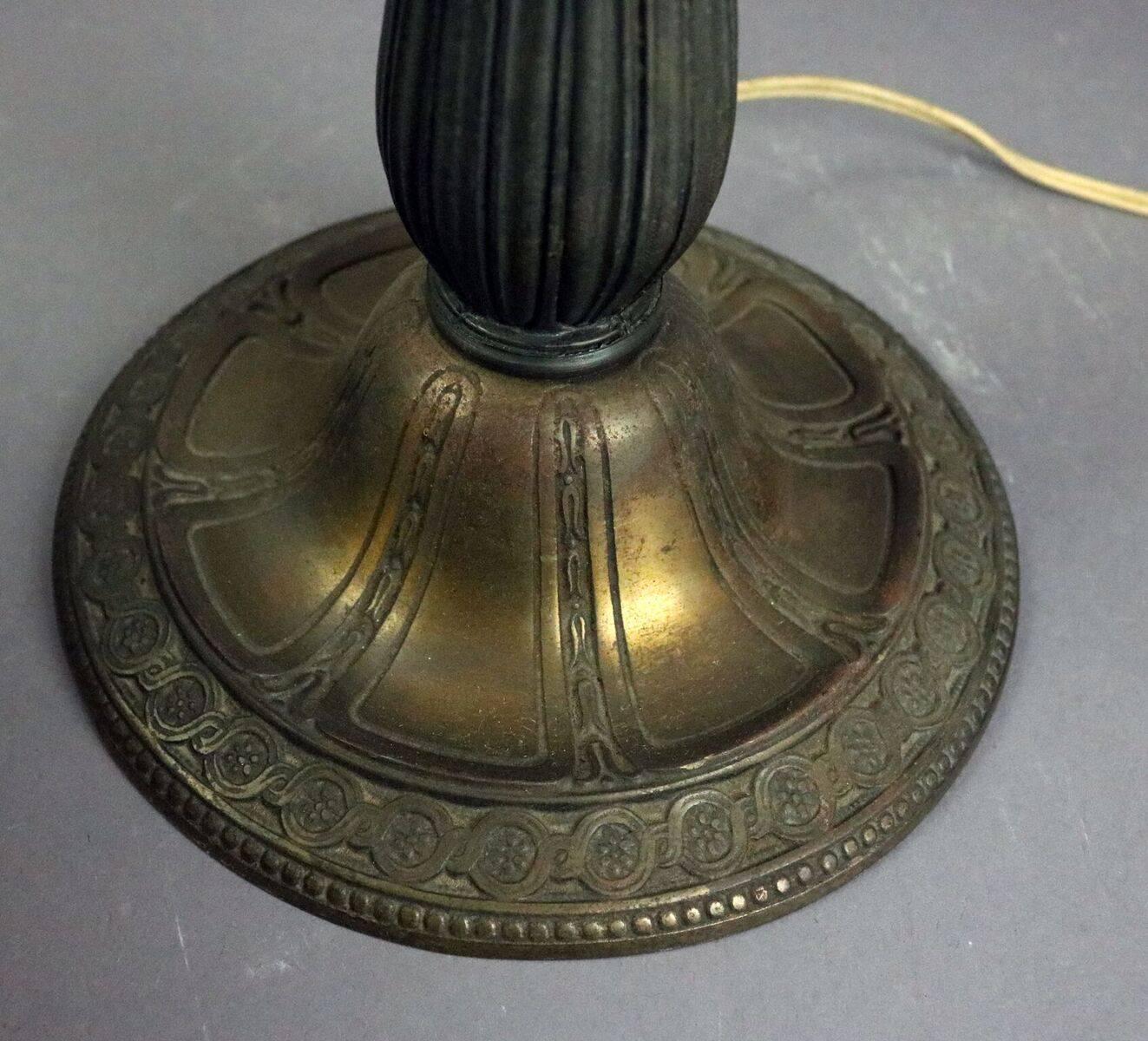 Arts and Crafts Antique Miller Style Arts & Crafts Slag Glass Lamp on Bronze Finish Base