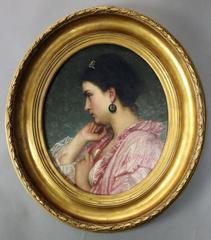 Antique French, Oil on Canvas Painting of Woman by Alfred Guillou, Signed, 1870s