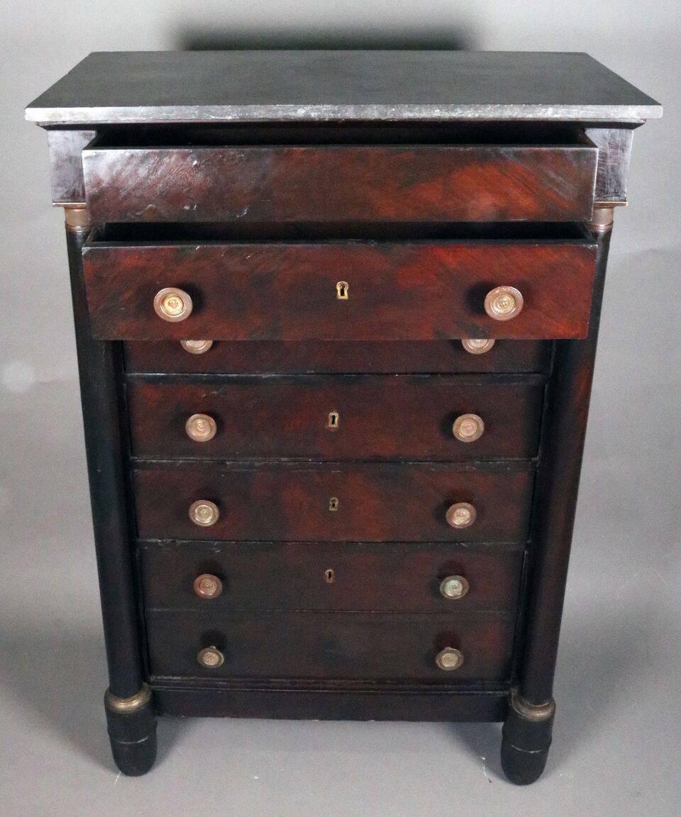Antique French Empire Mahogany 7-Drawer Marble-Top Tall Chest, 19th C 2