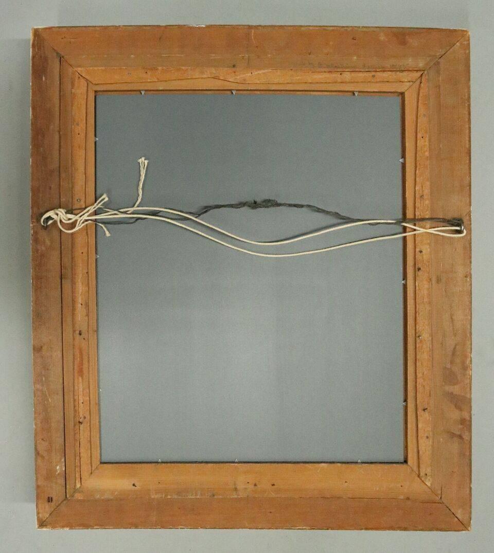 Antique framed wall mirror features first finish gold gilt and deep brown velvet inset, pencil signed and dated en verso "Made by B. Hotchkin. Dec. 16, 1888".

Measures: 22"H x 20.25"W x 4.5"D outer; 15.5"H x