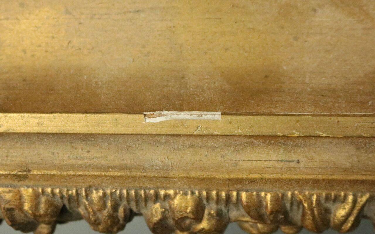19th Century Antique First Finish Gold Gilt and Velvet Framed Wall Mirror, Dated 1888