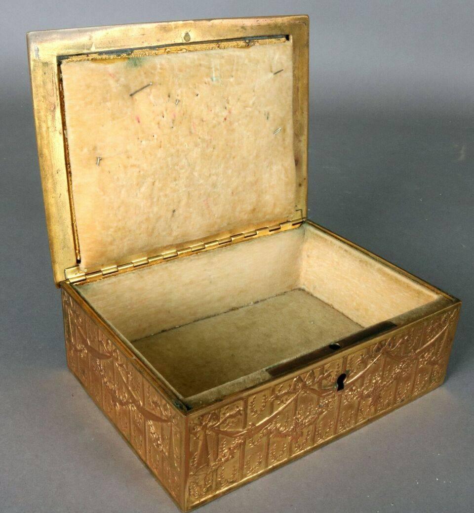 Antique French Gilt Cast Bronze Hand Painted Sewing Box, 19th Century 4