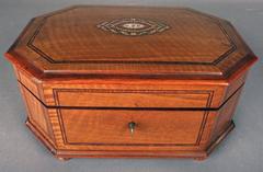 Antique Tiger Maple Inlaid Bone and Banding, Lined and Footed Dresser Box