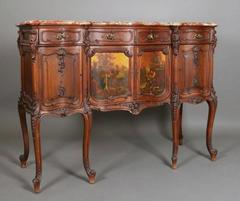 19th Century, Italian, Louis XV Style Walnut Marble Top Hand-Painted Sideboard