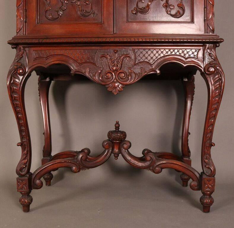 20th Century Antique French Louis XIV Style Carved Walnut Cupboard with Secretary, circa 1920