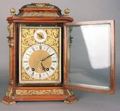 Antique English Lenzkirch Bracket Clock Burl Walnut and Bronze, circa 1880