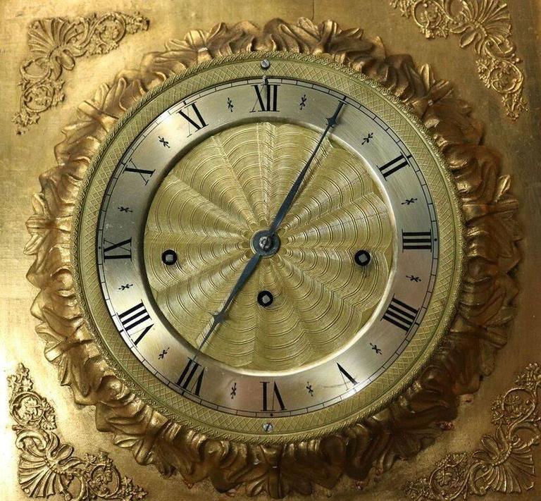 Antique Viennese Gold Giltwood Picture Frame Sonnerie Wall Clock, circa