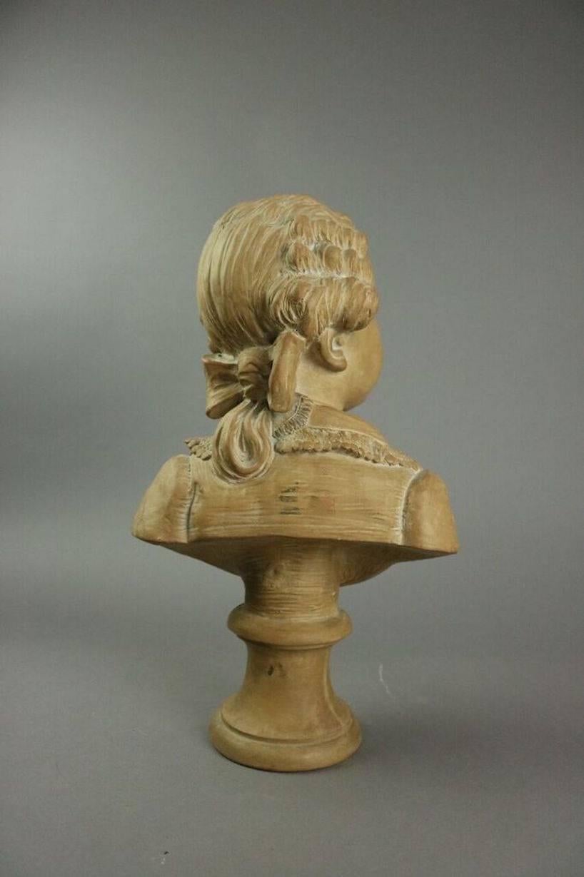 Antique French Louis XIV style terra cotta bust sculpture of boy in peruke and lace collar, circa 1880. Possibly Louis Joseph Xavier François de France, incised "Made in France" on base, circa 1880.

Louis Joseph de France (Louis Joseph