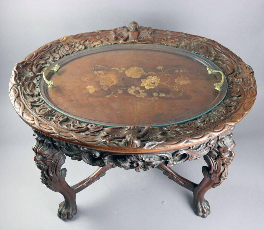 antique tea table with removable tray