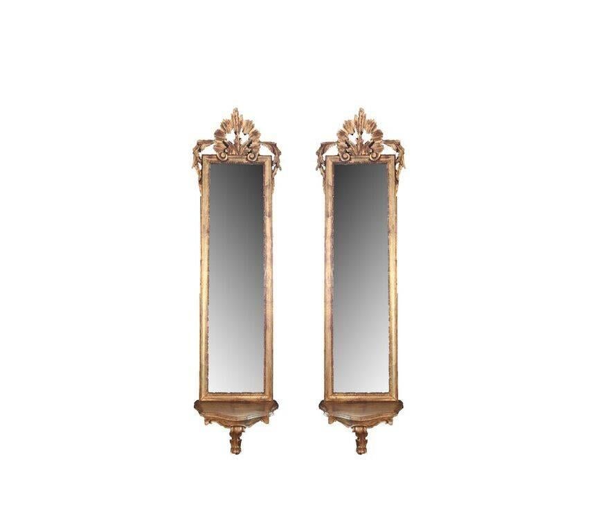 Pair of Oversized Vintage Italian Giltwood Mirrored Wall Sconces, circa 1960 1