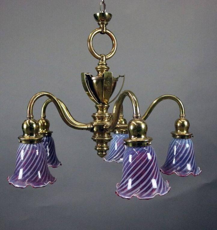 Antique Victorian Brass FiveLight Chandelier, circa 1910 For Sale at