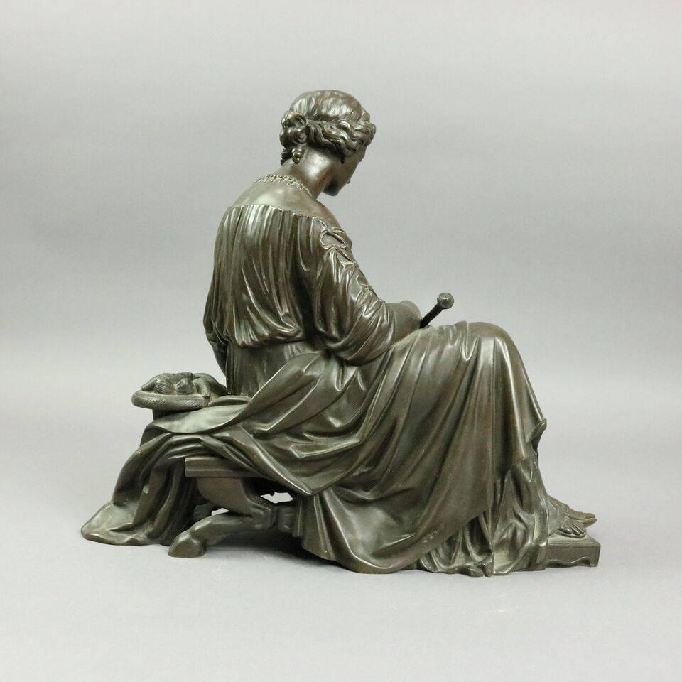 Antique Classical French Bronze Sculpture of Maiden Inscribed Defeville In Good Condition In Big Flats, NY