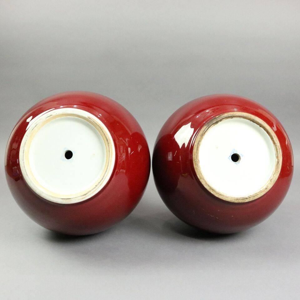 Glazed Antique Pr Chinese Oxblood Flambe Pottery Qianlong Tianqiuping Vases Late 19th C