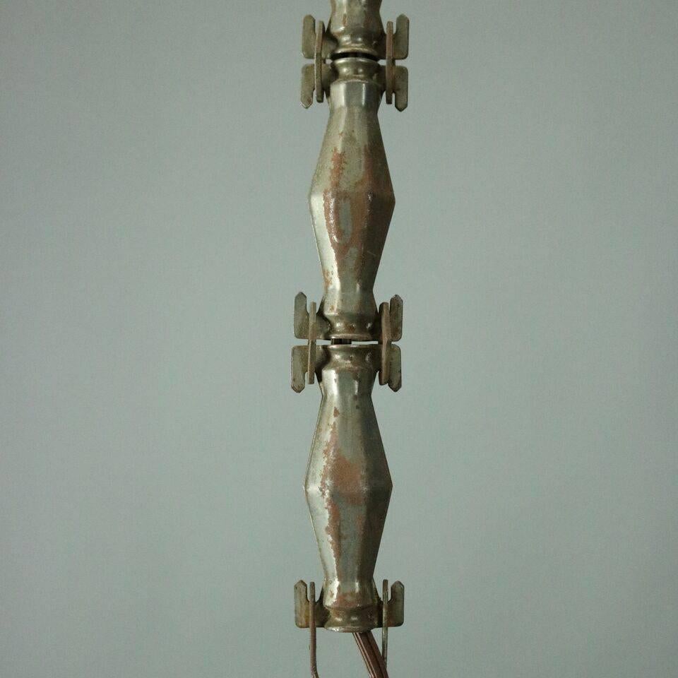 Antique French Art Deco Five-Light Slip Shade Chandelier with Amber, circa 1920 In Good Condition In Big Flats, NY
